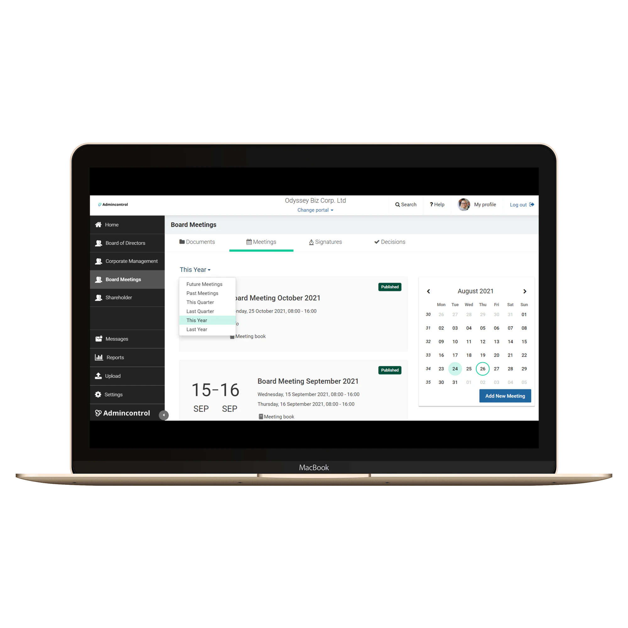 screenshot of Admincontrol Board Portal